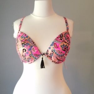 Shade & Shore Pink Paisley Bikini Top with Tassel